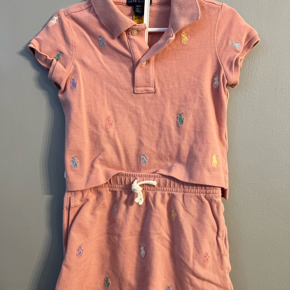 Polo Ralph Lauren Kids Polo Shirt & Skirt Set In Pink Multicolor Embroidery